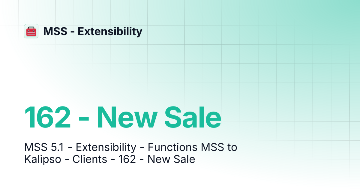 162 - New Sale | MSS - Extensibility